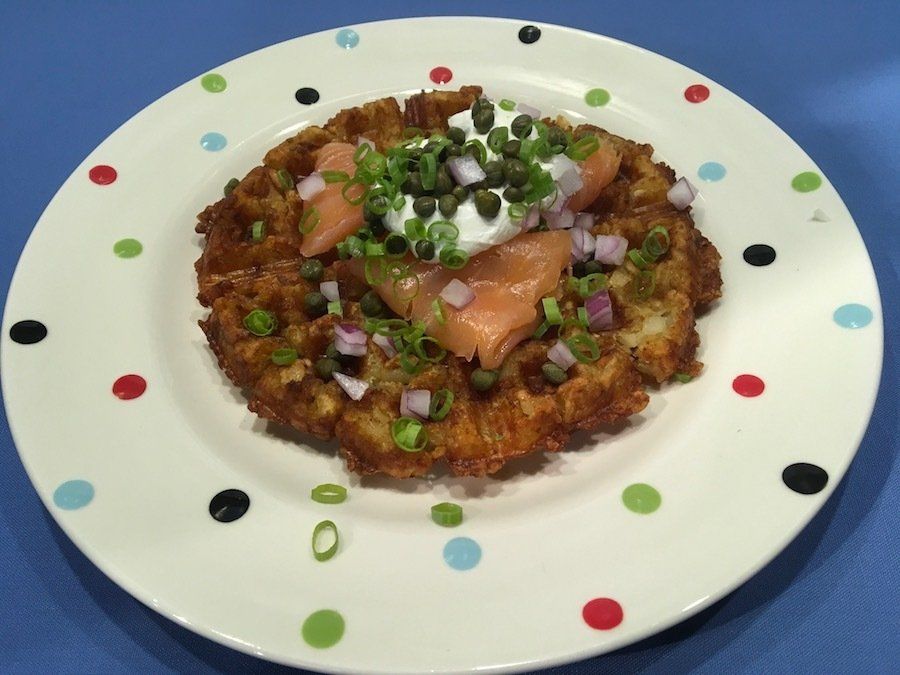 Tater Tot Waffles with Smoked Salmon